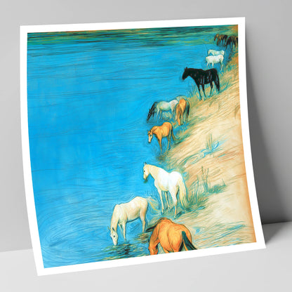 Cerulean River Herd wild horses art print