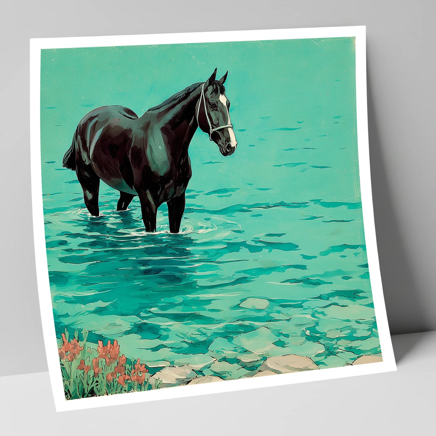 Midnight in the Shallows beach horse art print