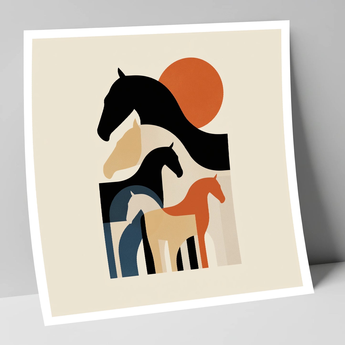 Retro Equine Silhouettes wild horses art print