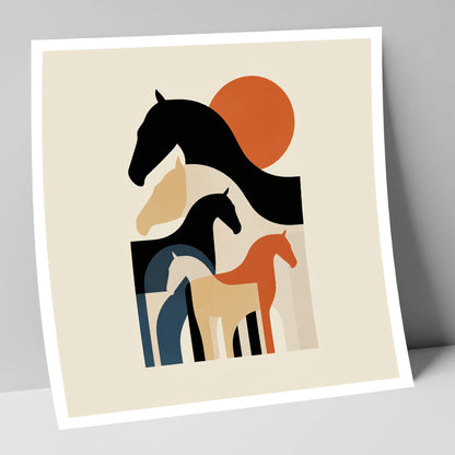 Retro Equine Silhouettes wild horses art print