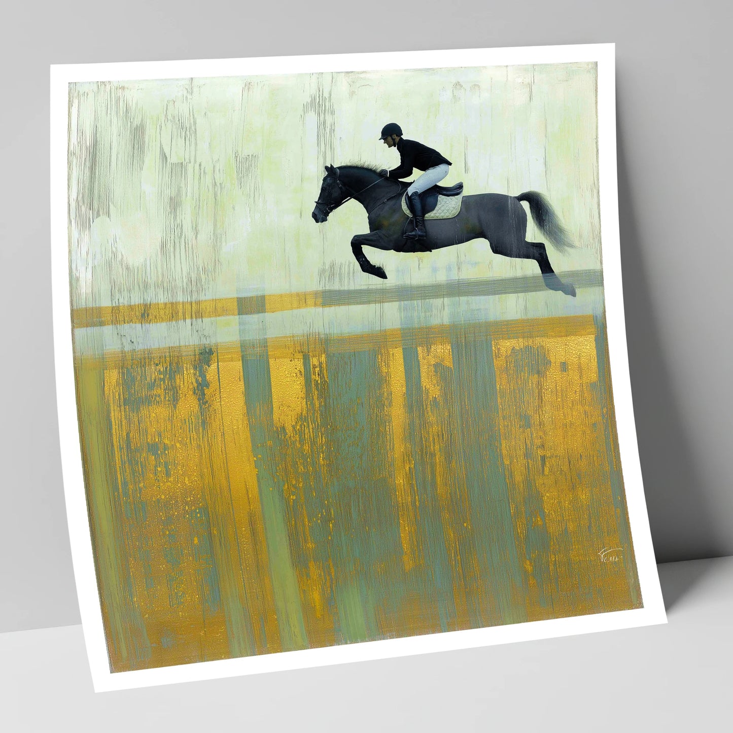 Flight Over Gold show jumping horse art print