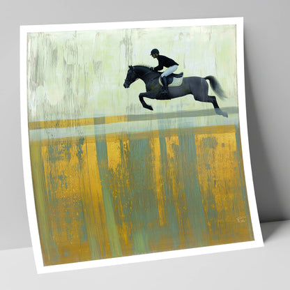 Flight Over Gold show jumping horse art print