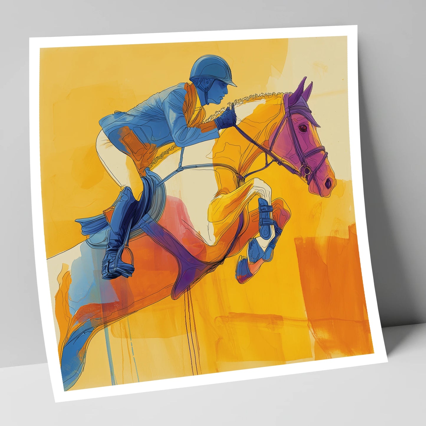 Airborne in Cobalt show jumping horse art print