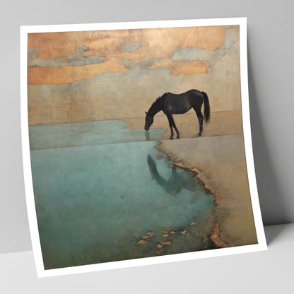 Golden Shores Reflection horse landscape art print