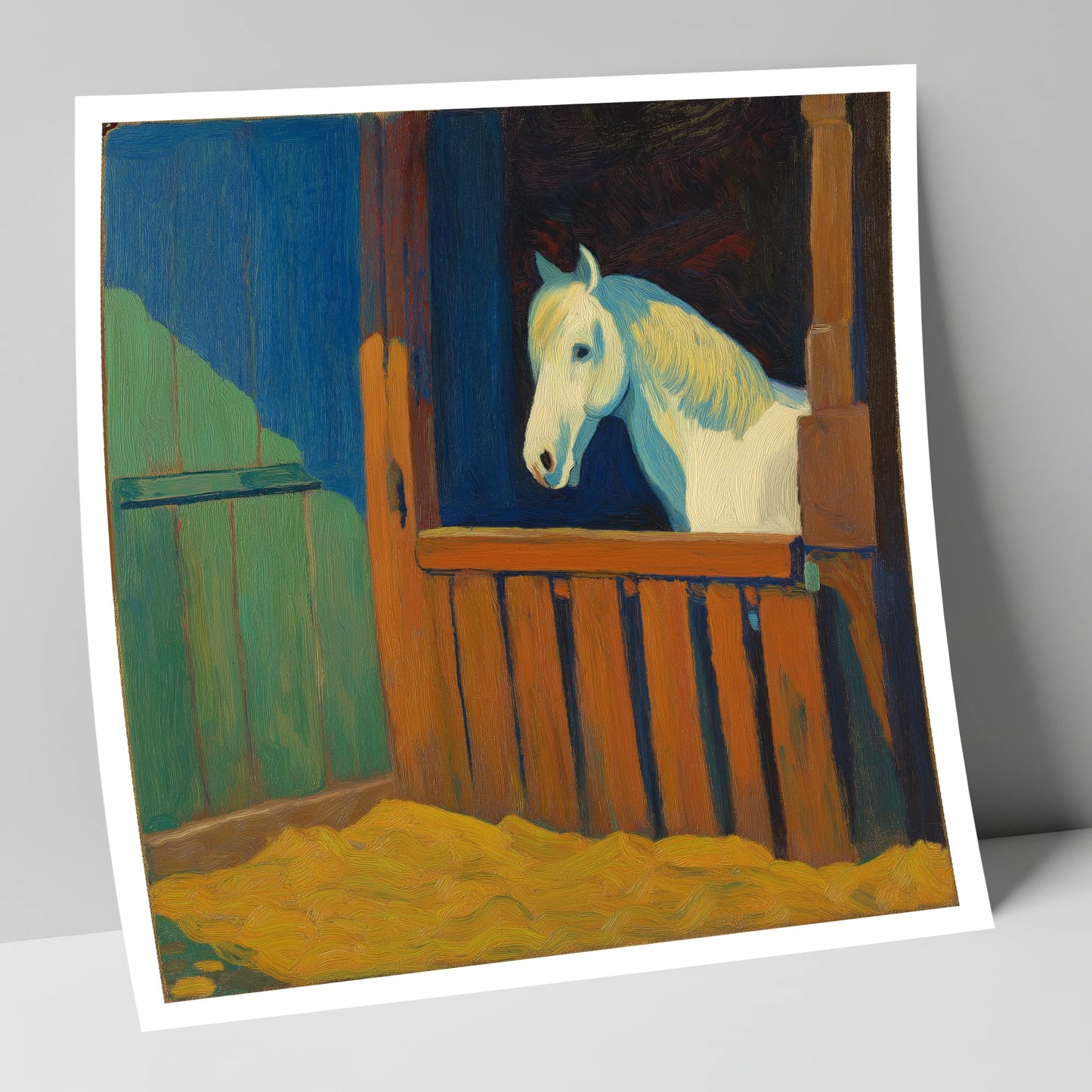 The Blue Shadowed Grey horse stable art print