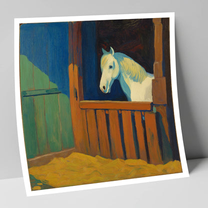 The Blue Shadowed Grey horse stable art print