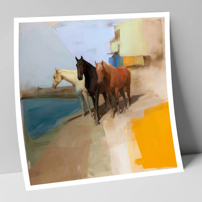 The Waterfront Trio horse landscape art print