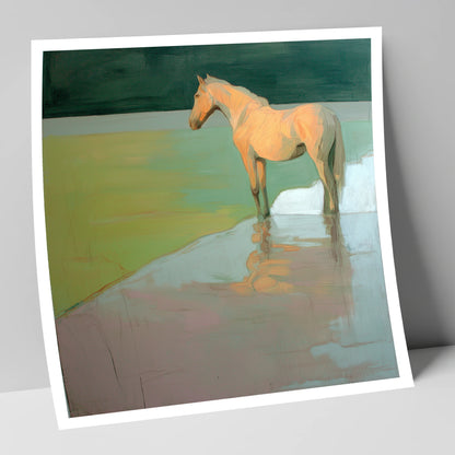 Serene Beach Reflection beach horse art print