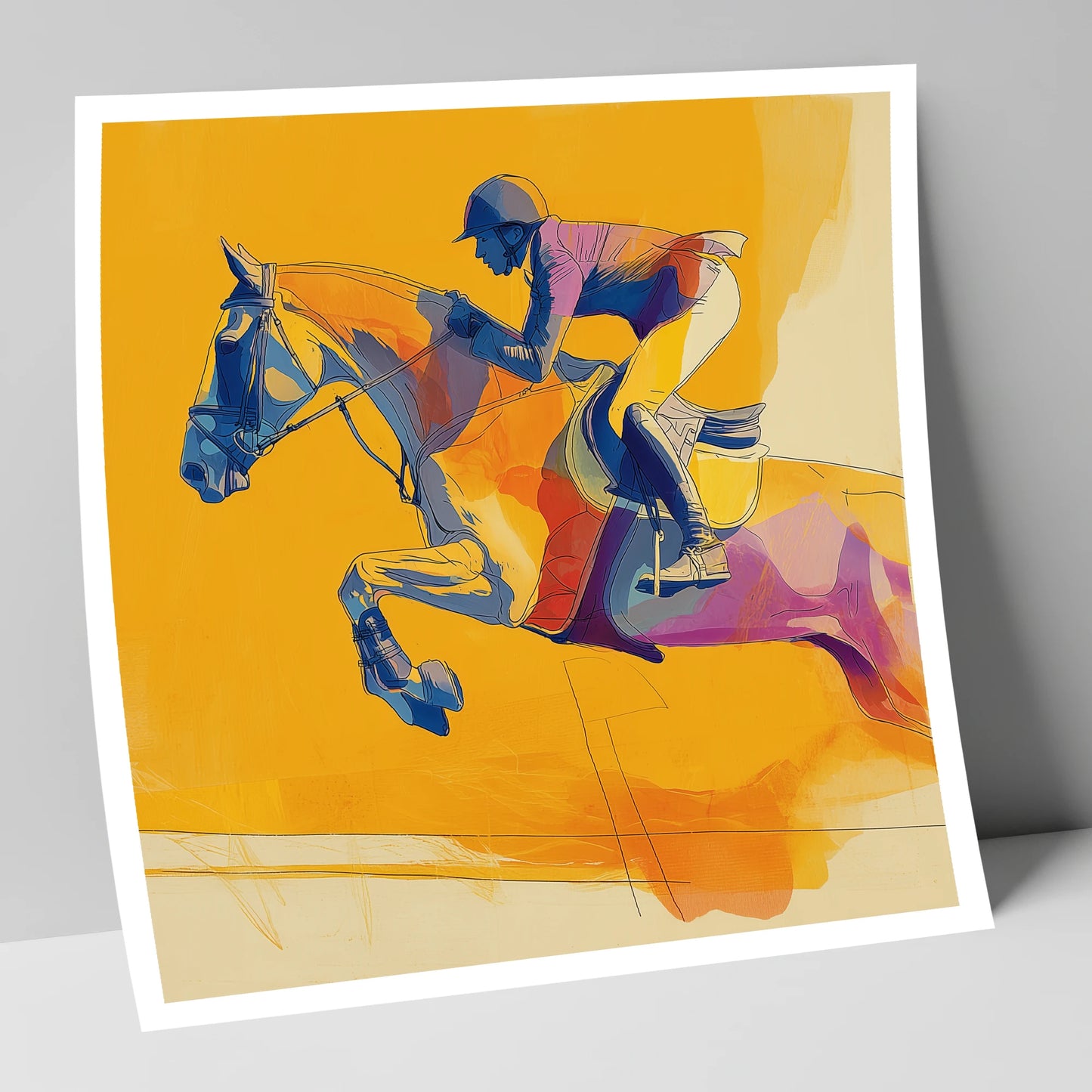 Vivid Golden Flight show jumping horse art print