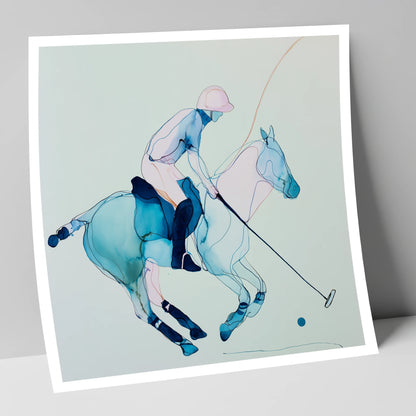 Cerulean Chukka polo horse art print