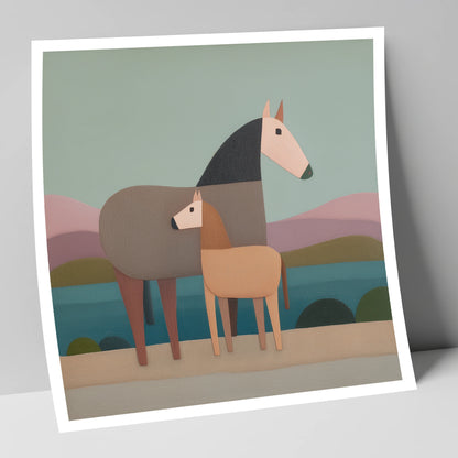 Stylised Equine Harmony mare & foal art print