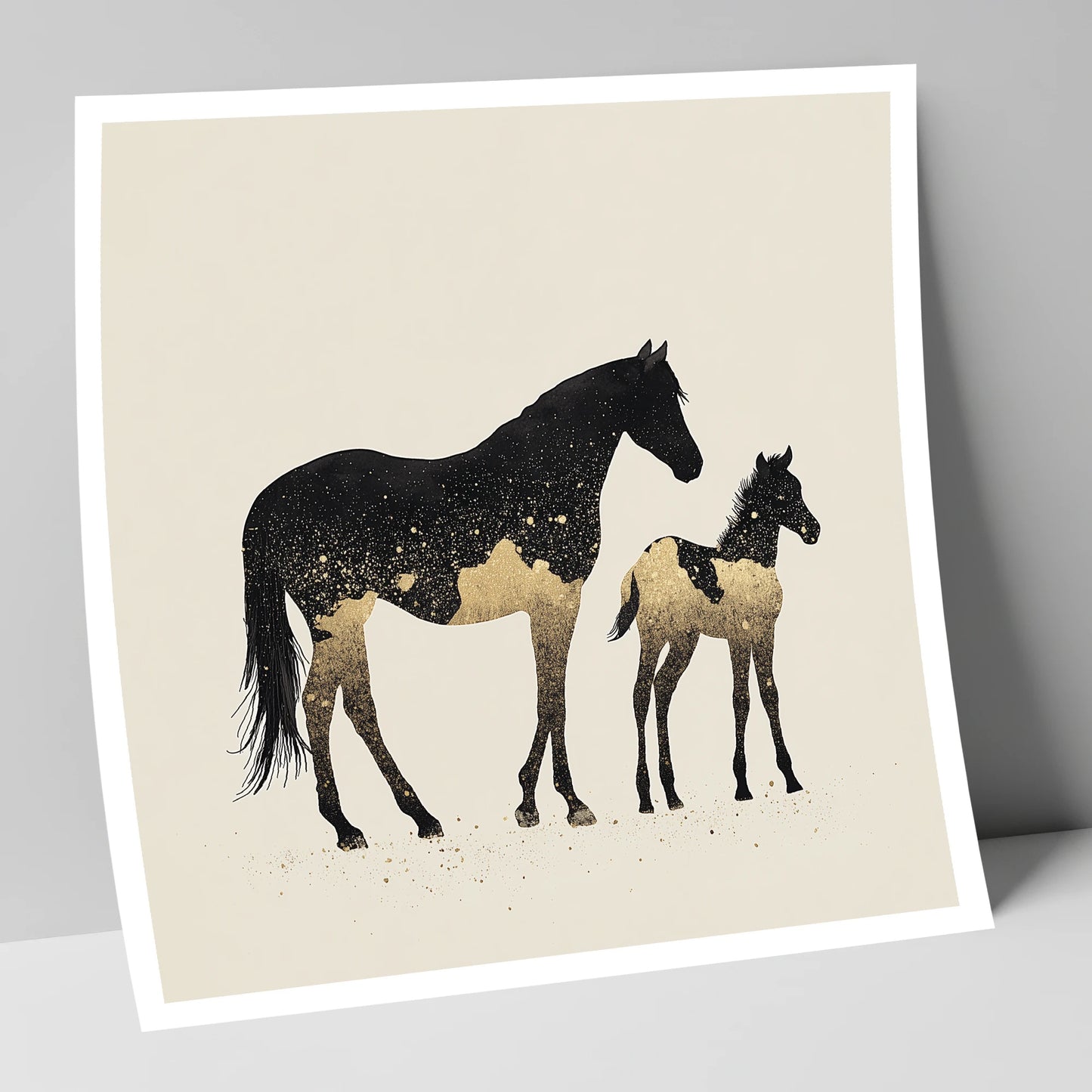 Gilded Midnight Bond mare & foal art print