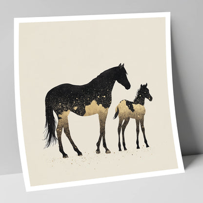 Gilded Midnight Bond mare & foal art print
