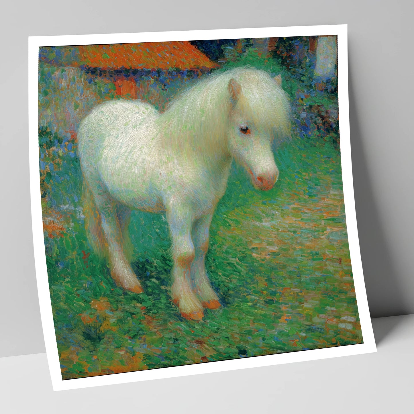 Sunlit White Pony horse breed art print
