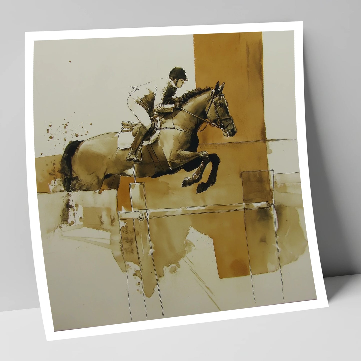 Airborne in Sepia show jumping horse art print