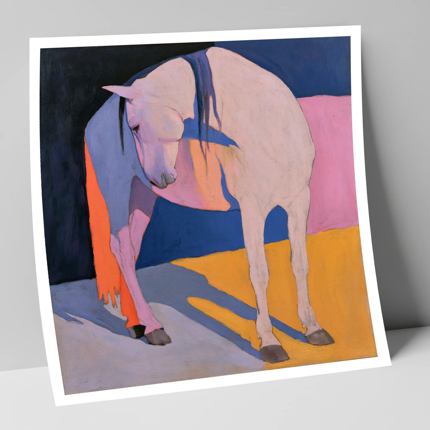 Vibrant Colour Block White Horse horse breed art print