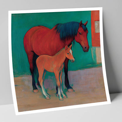 Crimson Mare and Foal mare & foal art print