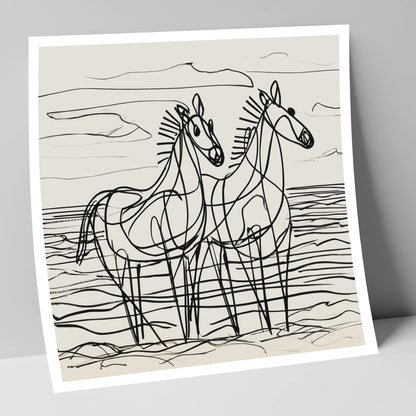 Linear Equine Companions horse landscape art print