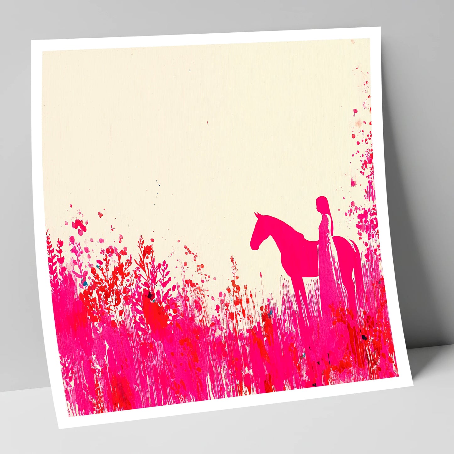 Vibrant Magenta Silhouette horse & rider art print