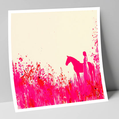 Vibrant Magenta Silhouette horse & rider art print