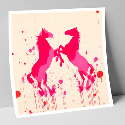 Rearing in Magenta wild horses art print