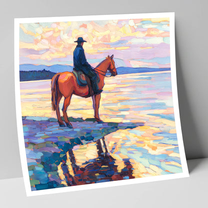Solitary Sunset Ride beach horse art print