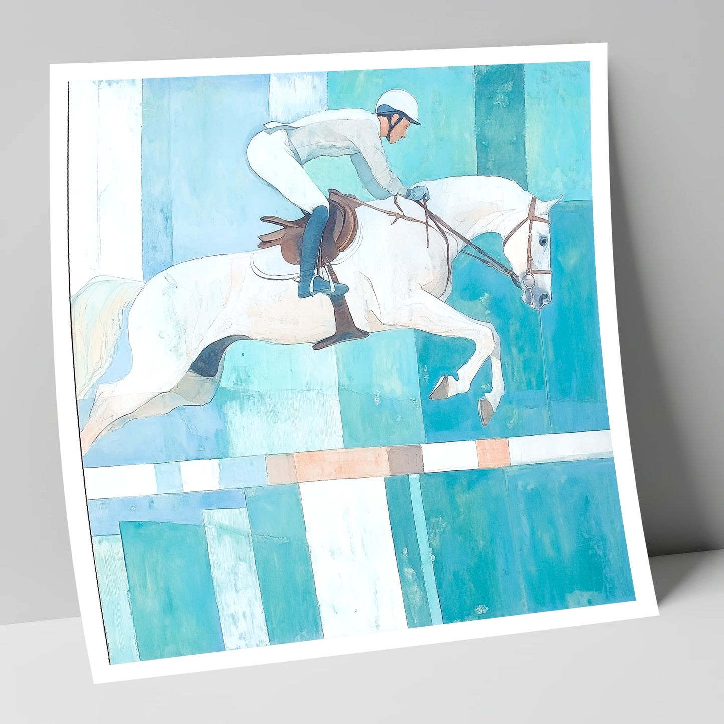 Aquamarine Ascent show jumping horse art print