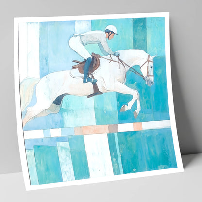 Aquamarine Ascent show jumping horse art print