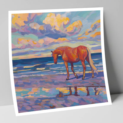 Vivid Coastal Solitude horse landscape art print