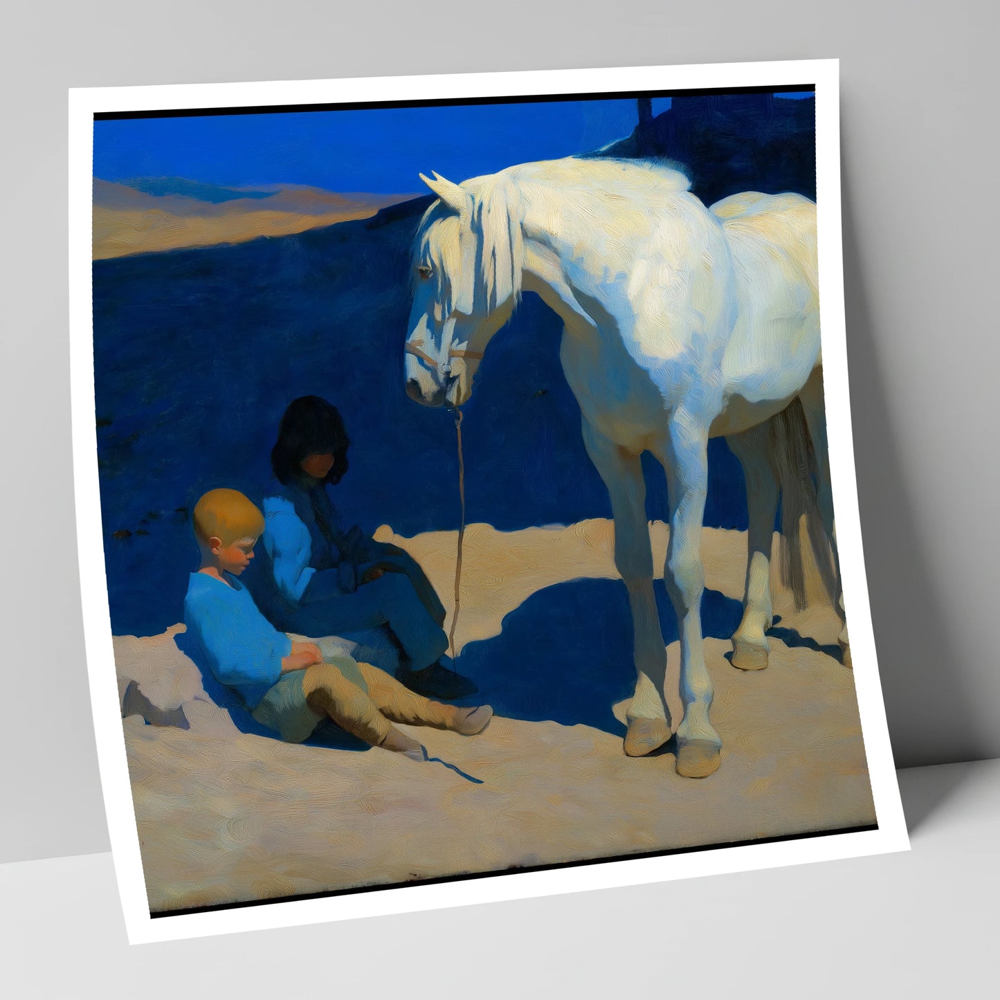 Azure and Ivory Bond horse & rider art print