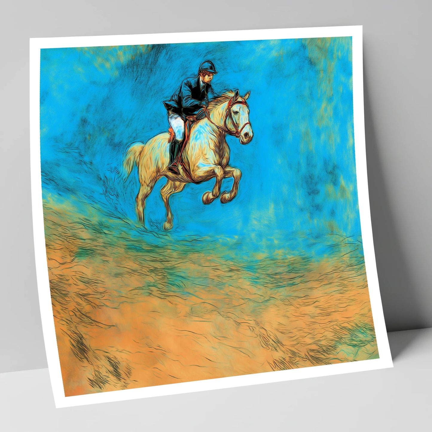 Flight in Cerulean show jumping horse art print