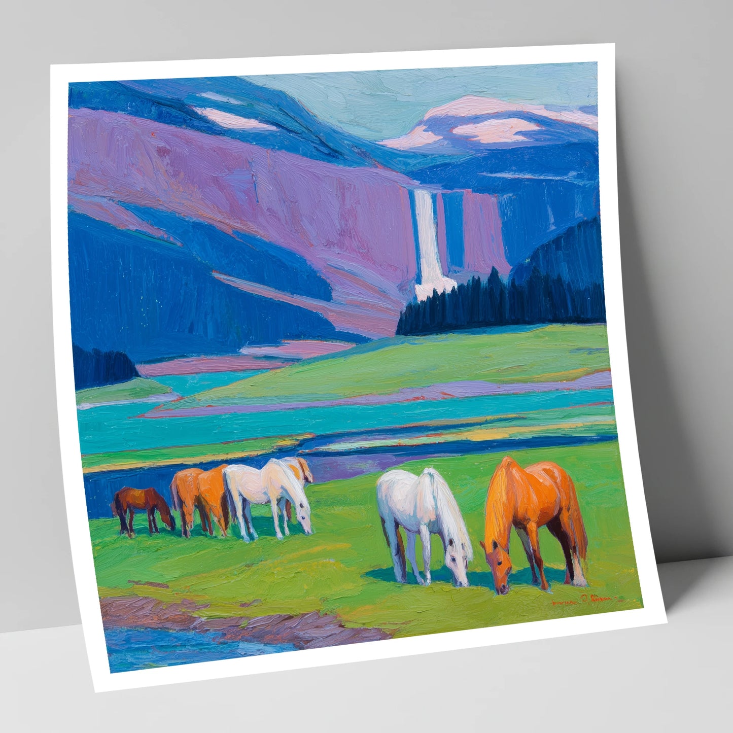 Waterfall Valley Pastures horse landscape art print
