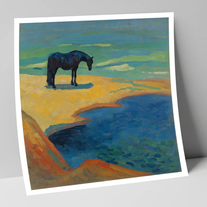 Vibrant Coastal Solitude horse landscape art print