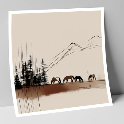 Grazing Beneath the Pines horse landscape art print
