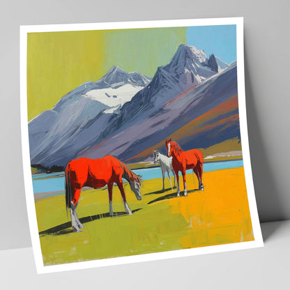 Vibrant Mountain Grazing horse landscape art print