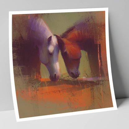 Sunlit Grazing Companions horse portrait art print