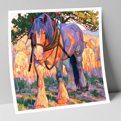 Colourful Heavy Horse In Harness horse breed art print