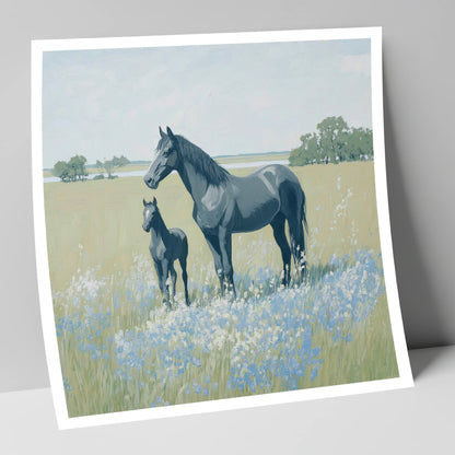 Slate Grey Summer Pasture mare & foal art print