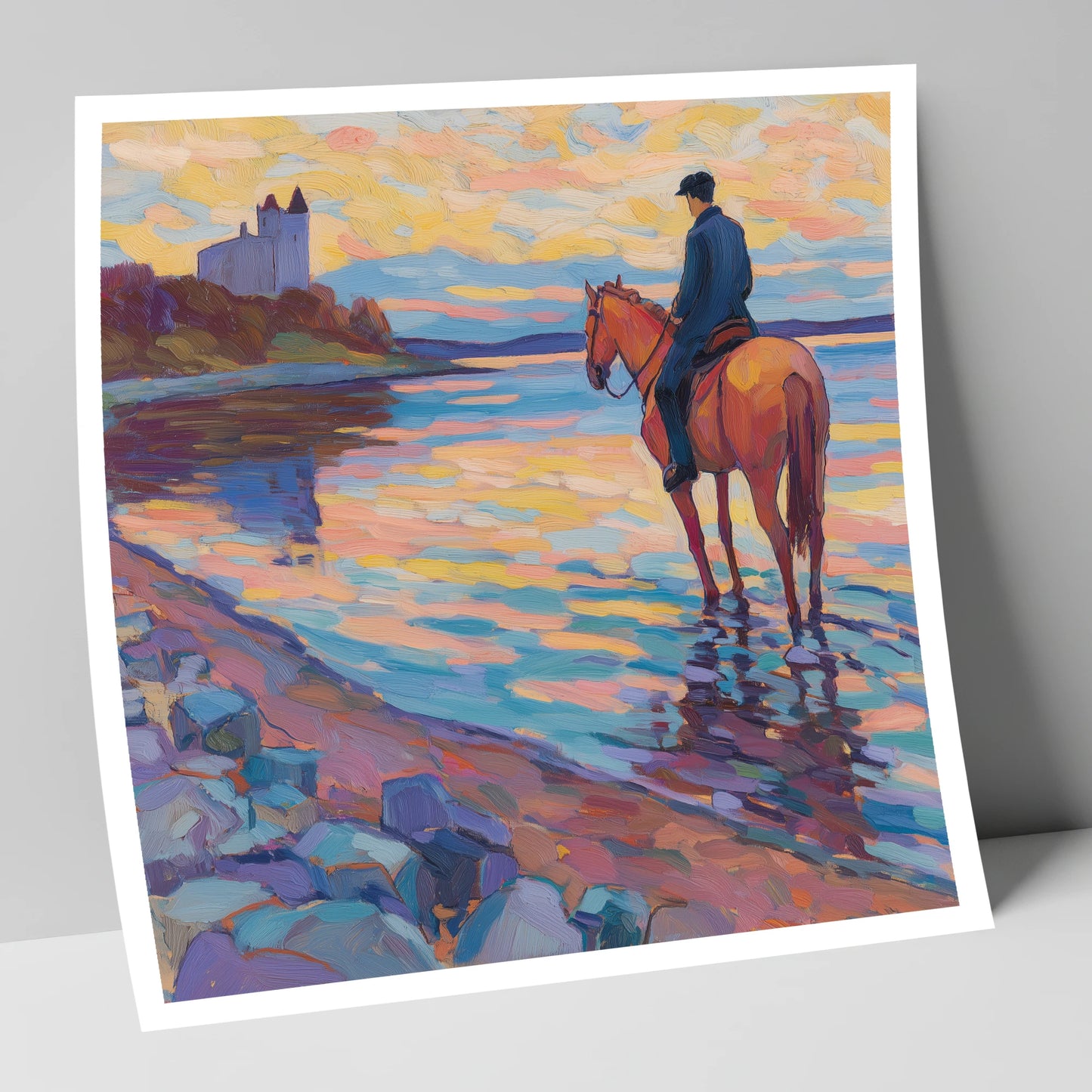 Rider at Castle Bay beach horse art print