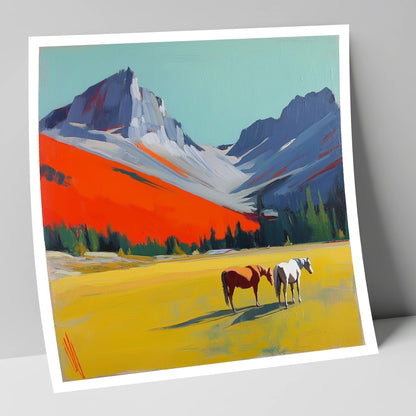 Vivid Mountain Meadow horse landscape art print