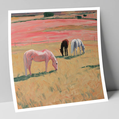 Dusky Meadow Grazing horse landscape art print