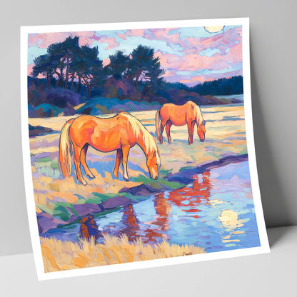 Evening Pasture Reflections horse landscape art print