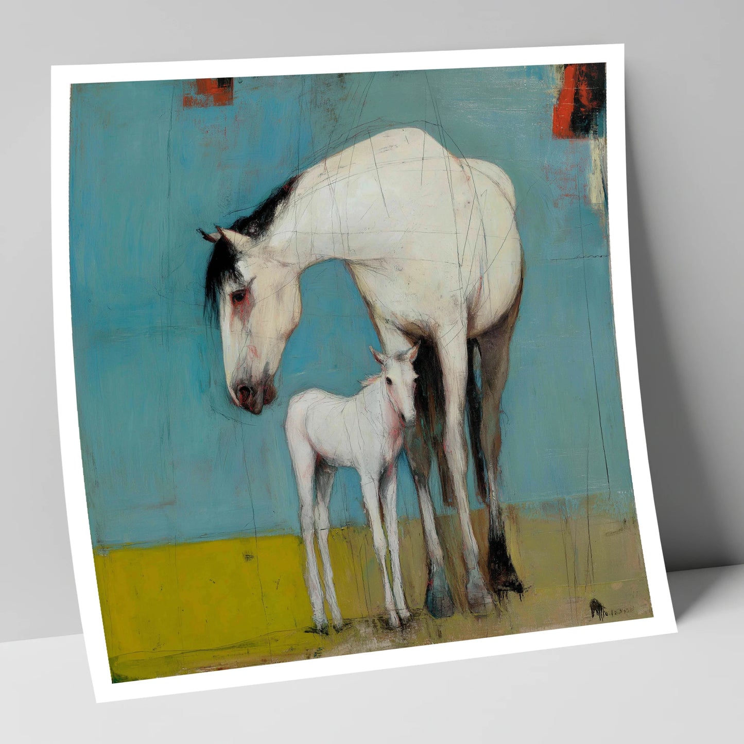 Quiet Bond in Teal mare & foal art print