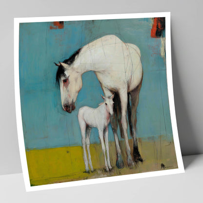 Quiet Bond in Teal mare & foal art print