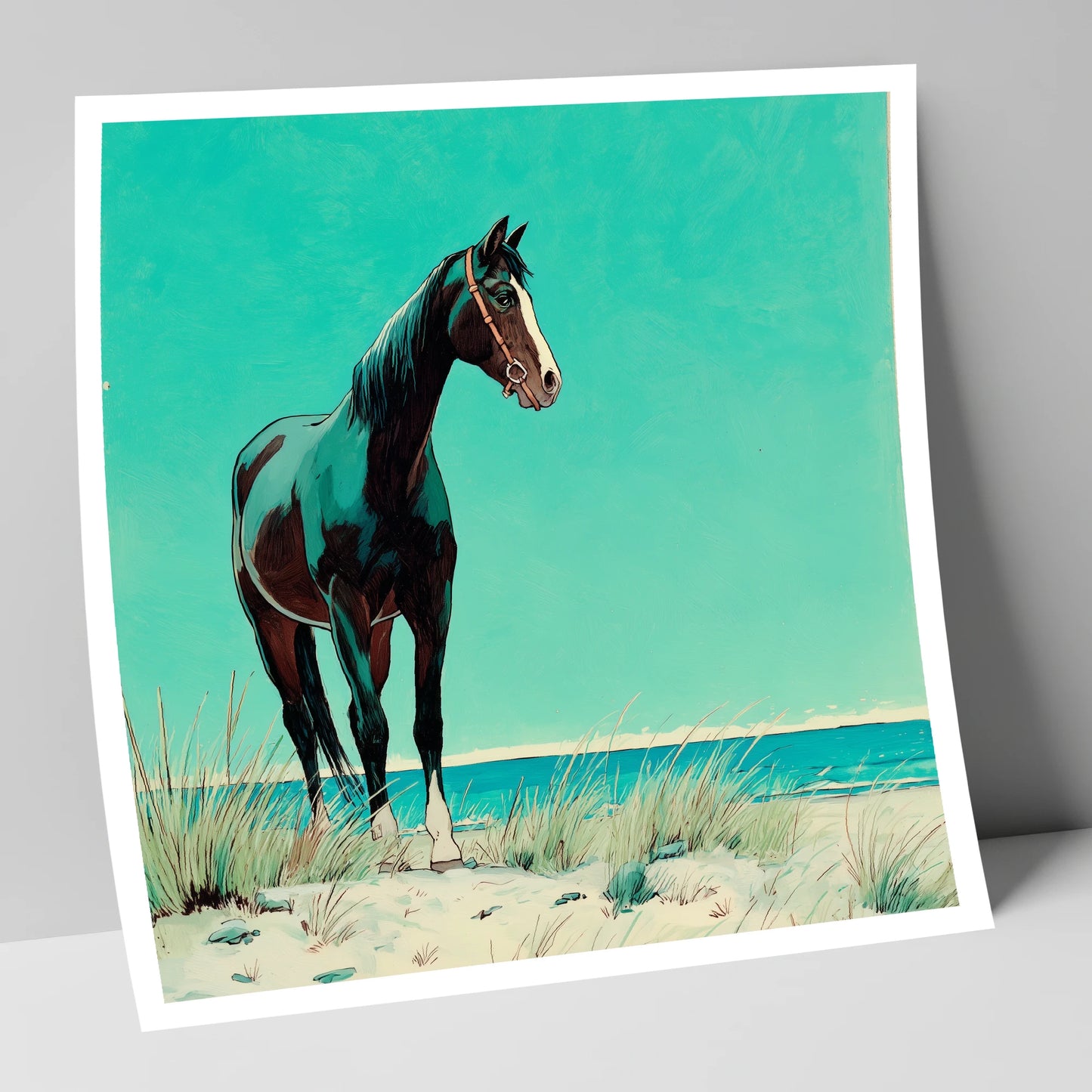 Teal Coastal Vigil horse landscape art print