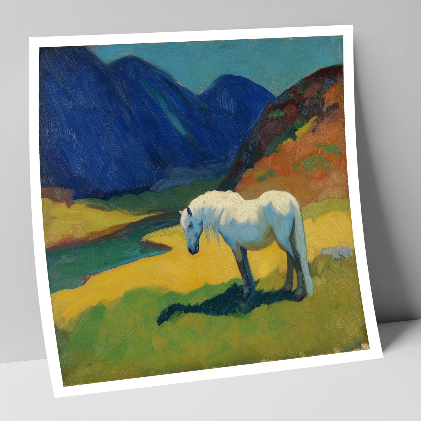 Vibrant Valley Grey horse landscape art print