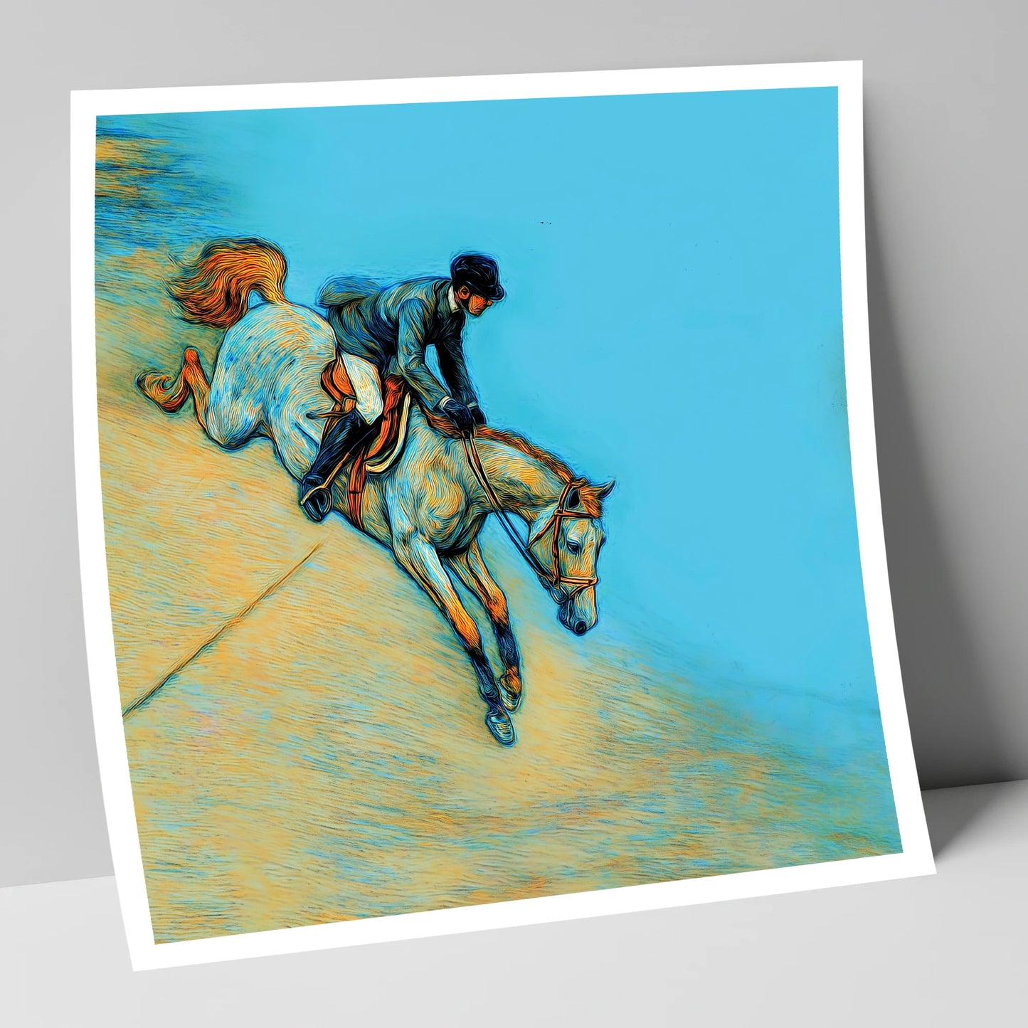 Bold Cerulean Flight show jumping horse art print