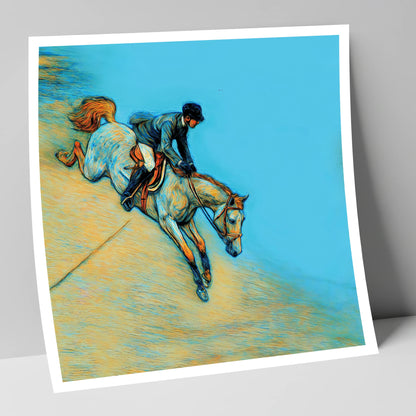 Bold Cerulean Flight show jumping horse art print