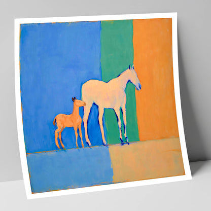 Cobalt and Terracotta Bond mare & foal art print