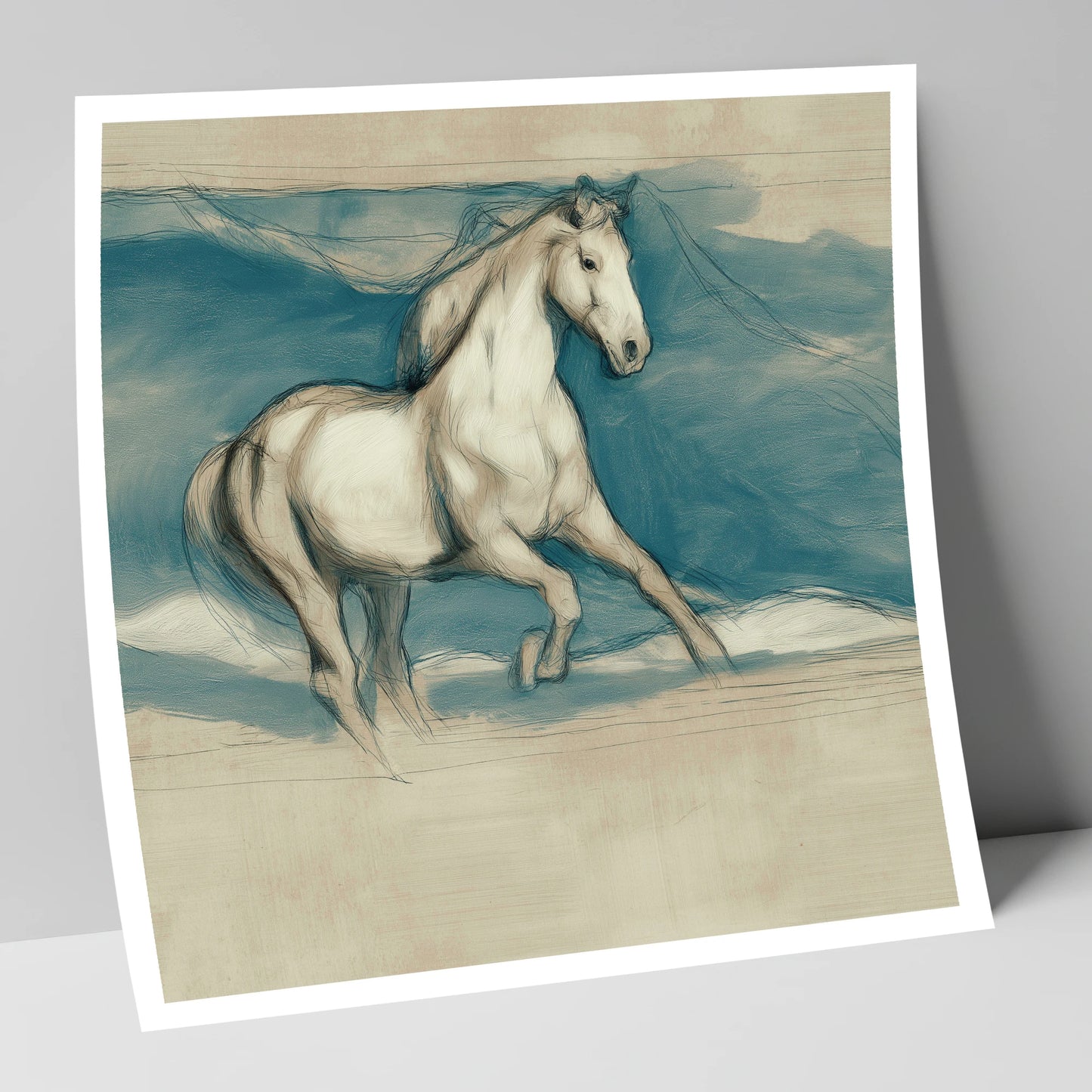 Ethereal Grey Canter horse portrait art print